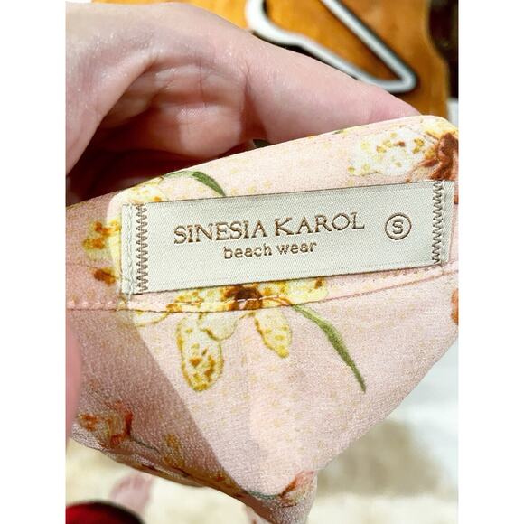 Sinesia Karol Steffany Floral Chiffon Dress Cutout Pink Small - Picture 2 of 7